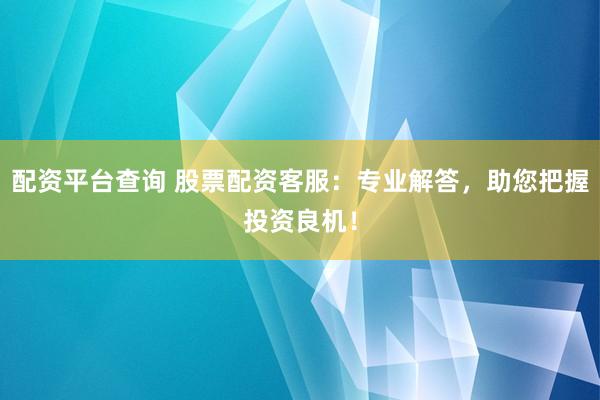 配資平臺(tái)查詢 股票配資客服：專業(yè)解答，助您把握投資良機(jī)！