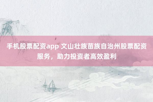 手機股票配資app 文山壯族苗族自治州股票配資服務，助力投資者高效盈利