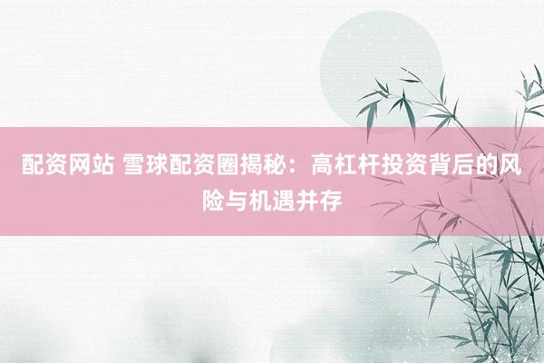 配資網(wǎng)站 雪球配資圈揭秘：高杠桿投資背后的風(fēng)險(xiǎn)與機(jī)遇并存