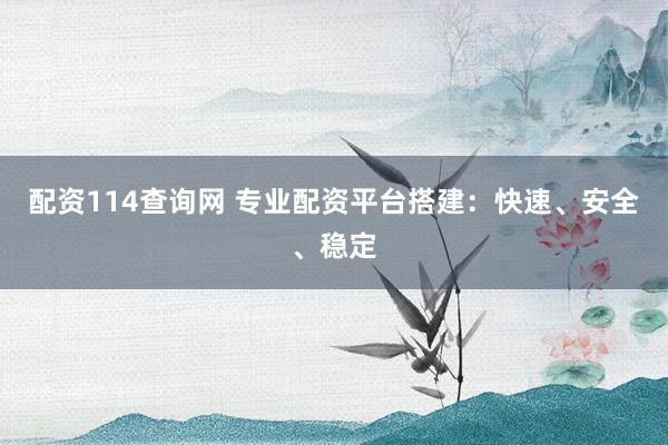 配資114查詢網(wǎng) 專業(yè)配資平臺搭建：快速、安全、穩(wěn)定