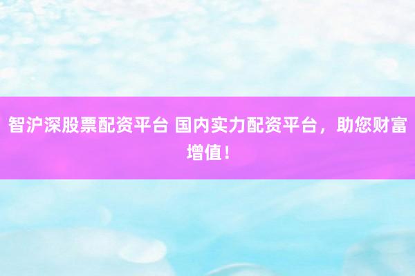智滬深股票配資平臺 國內(nèi)實力配資平臺，助您財富增值！